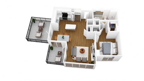a 3d floor plan of a house with a bedroom and a living room